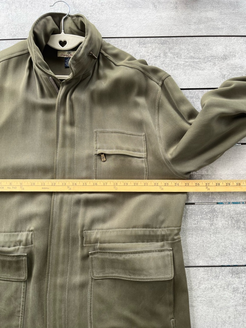 Tommy Bahama Silk Coat M Hidden Hood Full Zip Army Green - Picture 12 of 15
